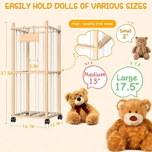 Stuffed Animal Storage Organizer, Wooden Plushies Toy Zoo Holder with Wheels, view 3
