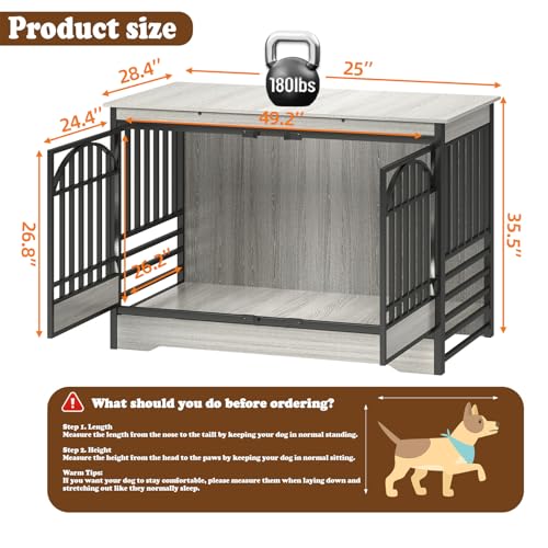 52" Dog Crate with Arched Doors, Grey, view 3