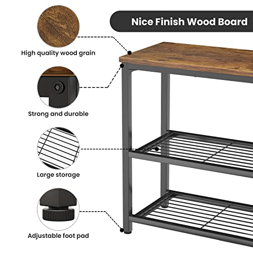 Small Console Table, Sofa Table with Double Mesh Shelves, Industrial Entryway Table for Entryway, Hallway, Foyer, Front Hall, Sofa Couch, Living Room, Bar, Kitchen, 32 Inch, Rustic