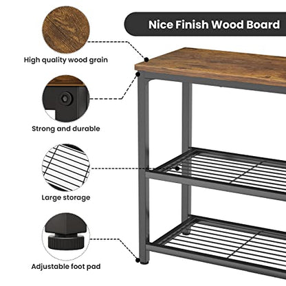Small Console Table, Sofa Table with Double Mesh Shelves, Industrial Entryway Table for Entryway, Hallway, Foyer, Front Hall, Sofa Couch, Living Room, Bar, Kitchen, 32 Inch, Rustic