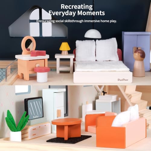 Large Dolhouse Furniture Set, Kids Dollhouse Accessories with Bedroom, Kitchen, Bathroom, Living Room & Kids Room, Montessori Pretend Play Doll House Toys for Kids Girls Boys Age 3+