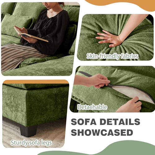 112" Modular Sectional Sofa, U Shaped Comfy Cloud Couch with Double Chaise and Padded Armrests, Modern Deep Seat Sectional Couches for Living Room, Apartment, Office, Green