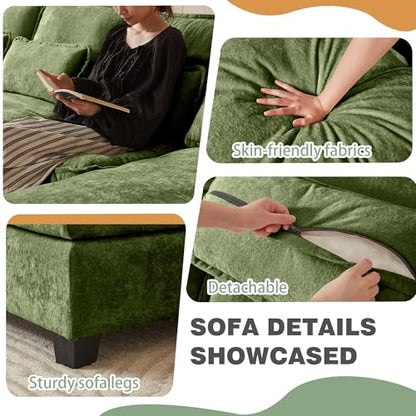 112" Modular Sectional Sofa, U Shaped Comfy Cloud Couch with Double Chaise and Padded Armrests, Modern Deep Seat Sectional Couches for Living Room, Apartment, Office, Green