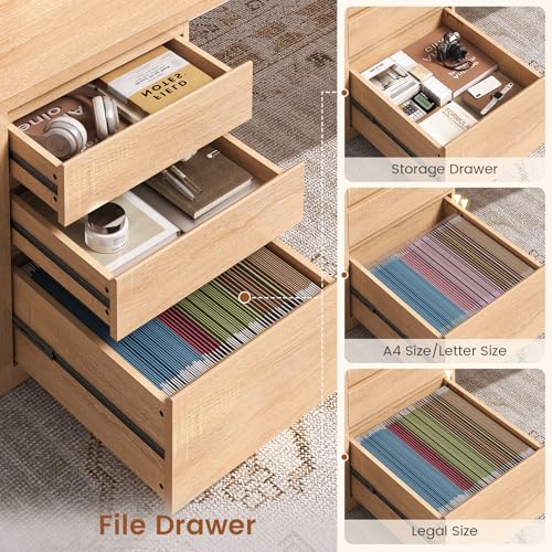 63" Modern L Shaped Desk with 3 Drawers, Executive Office Desk, view 4