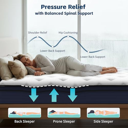 14 Inch Full Size Mattress, Pocketed Coils for Strong Support, Hybrid Memory Foam & Fiberglass Free, Cool Night & Spinal Alignment, Pressure Relief & Motion Isolation, Medium Firm