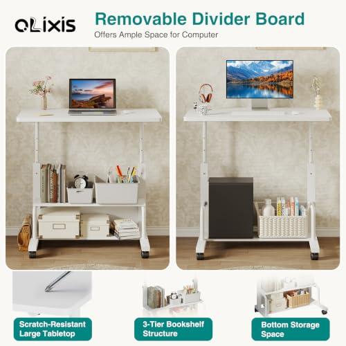 Rolling Desk, Storage Shelves, Laptop Table, Home Office, view 6