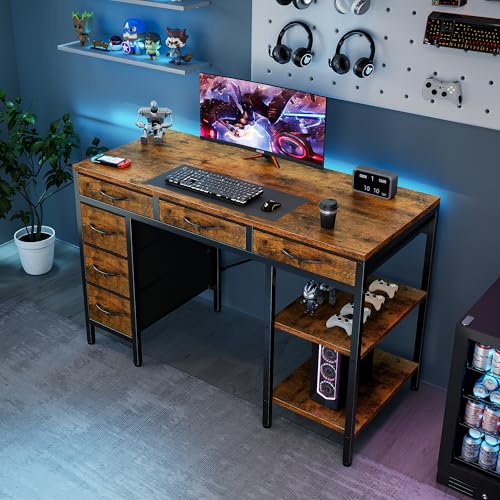 47" Computer Desk with 6 Fabric Drawers & Storage Shelves, view 5