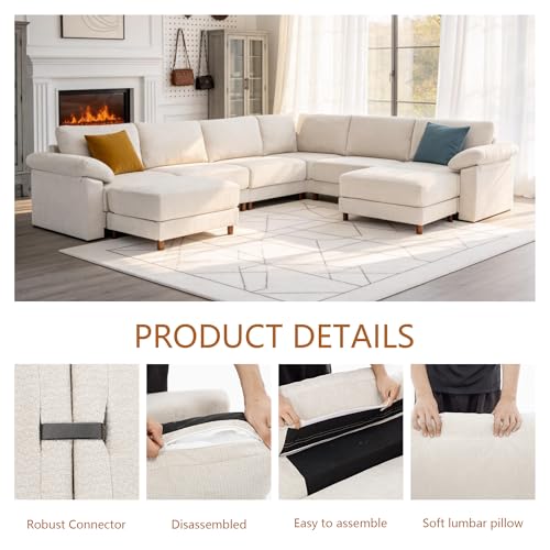 Oversized L Shaped Sectional Couch for Living Room, Extra Large Deep Seat Modular Sectional Sofa with Washable Covers, Modern Cloud Couch for Apartment, Bedroom (Beige, U Shape 8 Seat)