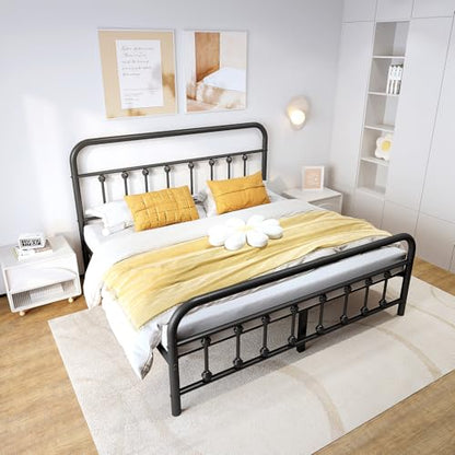 Full Metal Bed Frame with Victorian Headboard & Footboard, Black, view 4