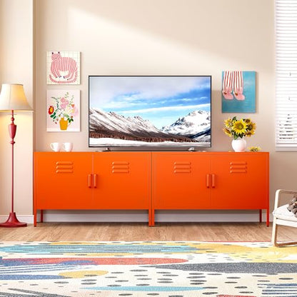 Orange Metal Storage Cabinet with Doors and Shelves, view 4