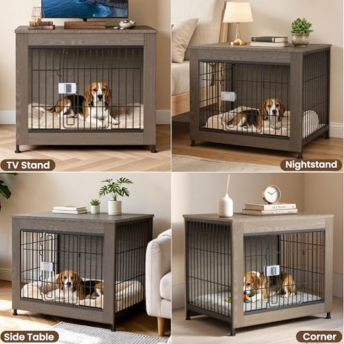 Wooden Dog Crate Furniture 27" for Small to Medium Dogs, Greige, view 8