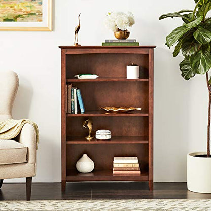 Solid Wood Bookcase 48" High, Adjustable Shelves, Parawood Construction, Easy Assembly, Kitchen/Dining Storage Furniture