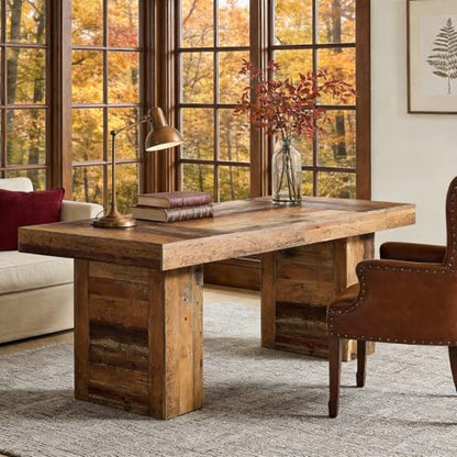 Tribesigns 63" Large Executive Desk, Farmhouse Computer Office Desk Wooden Writing Table Rustic Rectangle Business Workspace Table for Home Office, Distressd Rustic Brown