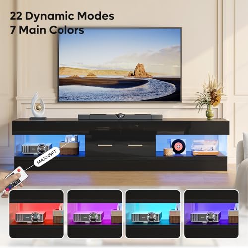 67" Modern TV Stand for 75 Inch TV, LED Entertainment Center, Black, view 4