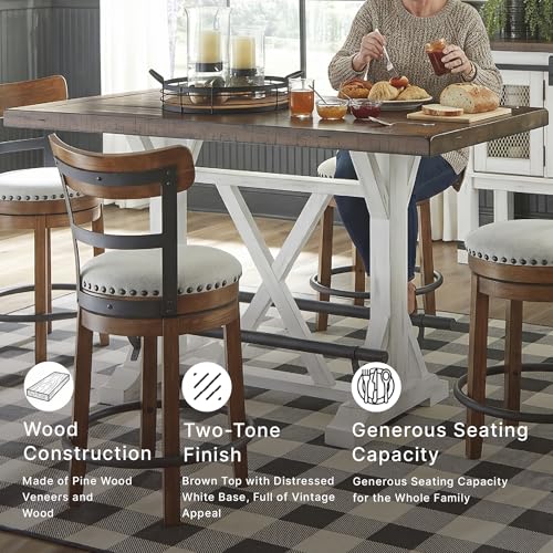 Signature Design by Ashley Valebeck Counter Height Dining Table, Rustic Farmhouse Design, Black Metal Footrest, Seats Up to 4, Great for Small Spaces, White