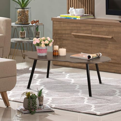 Modern Coffee Tables for Living Room Cloud Shape Center Table Industrial Irregular Wood Grain Table Top Coffee Table, Rustic Brown Unique Furniture for Living Room Home