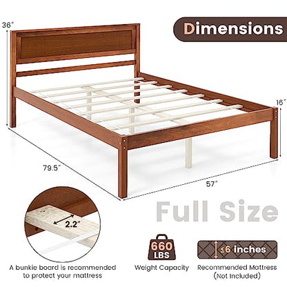 Full Size Wood Platform Bed Frame with Headboard, view 3