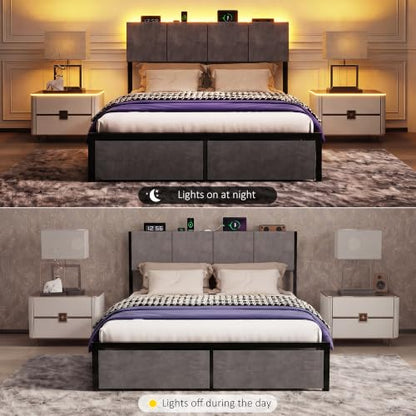 Queen Bed Frame with Charging Station and LED Lights, view 8