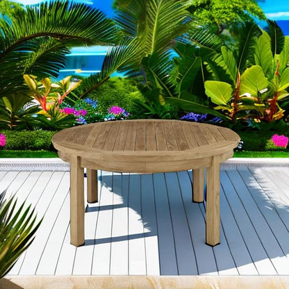 Marina Premium Grade A Teak Wood Outdoor Patio Round Coffee Table in Natural