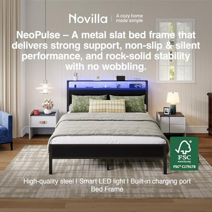 Full Bed Frame with LED Lights and Charging Station, view 4