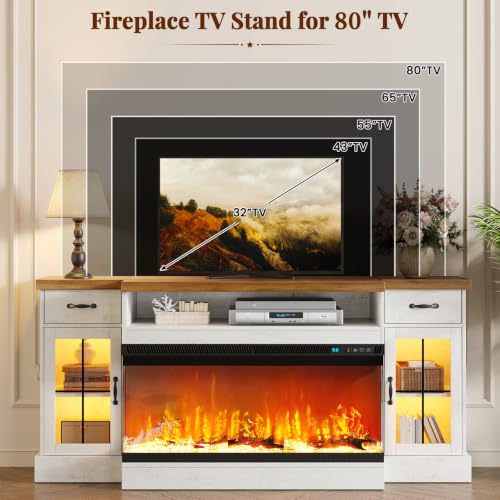 70" Fireplace TV Stand for TVs Up to 80" & Adjustable Shelves, White, view 6