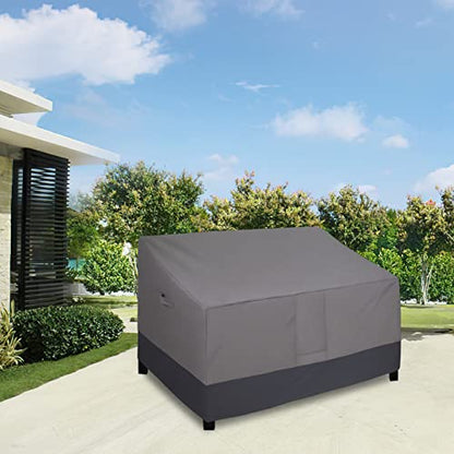 Heavy Duty 2 Seater Outdoor Loveseat Cover, Waterproof Windproof Patio Furniture Sofa Cover with Air Vent (58Wx32.5Dx31H inch, Gray/Dark Gray)