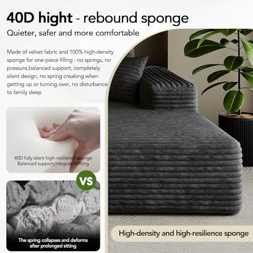107.7" Boneless Sectional Couch Modern Modular U - Shape Corduroy Upholstered Sofa for Living Room - Deep Seat with Chaise and Ottoman(Black, 2 Seater+Right Facing Chaise+Ottoman)