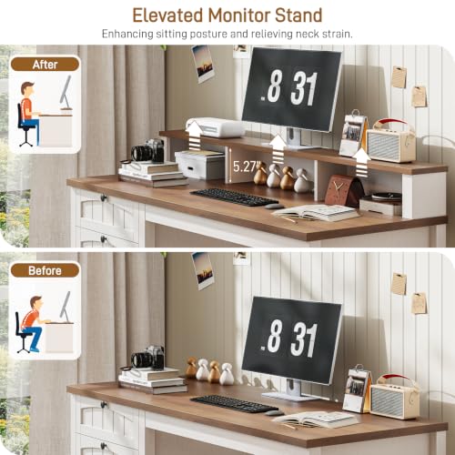47" Farmhouse Executive Desk with 4 Drawers, Rustic White and Brown, view 8