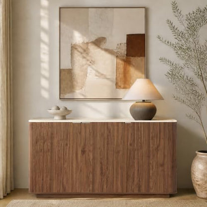 55" Fluted Buffet Sideboard with Storage Cabinet, Walnut, view 5