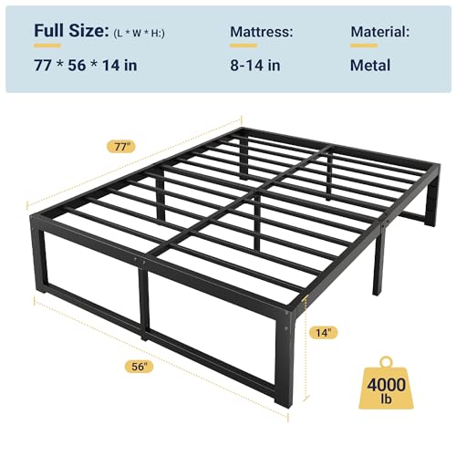 14 Inch Full Metal Bed Frame, 4000LBS Heavy Duty Support, Black, view 3