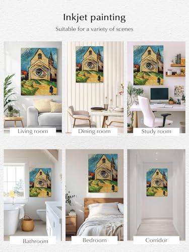 NuYeBiofx Abstract Farmhouse Starry Night Eye Canvas Wall Art Prints,48"x32" Framed Picture Artwork Rustic Oil Painting Art Printed Canvas Oil Painting for Living Room Bedroom Office,Ready to Hang