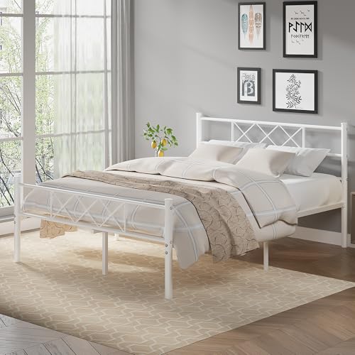 Full Size Bed Frame with Headboard, Heavy Duty Bedframe with Strong Metal Slats, view 5