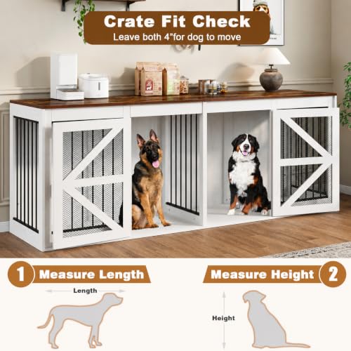 94in Double Dog Crate Furniture, Dog Kennel TV Stand, White, view 4