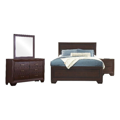 4 Piece Queen Panel Bedroom Set, Dark Cocoa Finish, Includes Bed, Dresser, Nightstand, and Mirror, Timeless Design with Storage, Elegant Bedroom Furniture for Sophisticated Style
