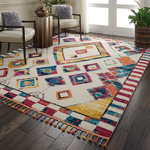 Home Moroccan Casbah Ivory Multicolor 7'10" x 10'6" Area Rug - Easy Clean, Non Shedding, Bed Room, Living Room, Dining Room, Kitchen (8' x 11')
