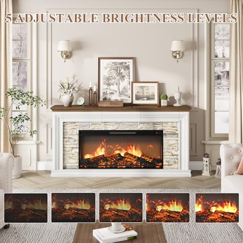 70" Fireplace TV Stand Up to 80" TVs, 42" Modern Electric Fireplace with Mantel, view 8