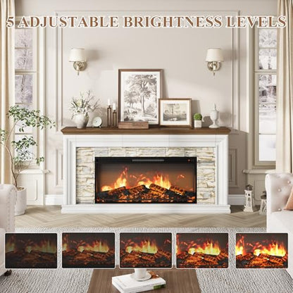 70" Fireplace TV Stand Up to 80" TVs, 42" Modern Electric Fireplace with Mantel, view 8