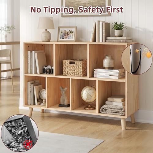 7-Cube Wood Bookshelf, 45 inches Wide Open Cube Storage Organizer Shelf, view 6