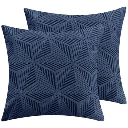 Pack of 2 Throw Pillow Covers 18 x 18 Inch High Stretch Jacquard Pillowcase for Couch Sofa Living Room Home Decor, Navy