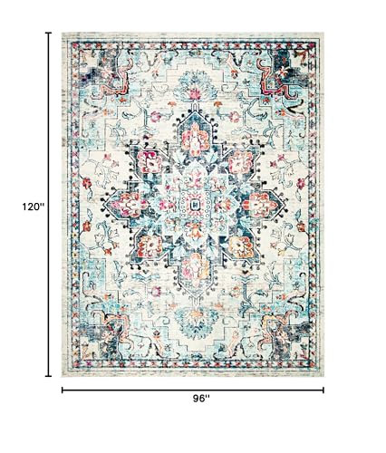SAFAVIEH Area Rug 8x10 - Madison Collection - Large - Cream & Blue, Boho Chic Distressed Medallion Design, Non-Shedding & Easy to Clean, Ideal for Living Room, Bedroom, Dining Space (MAD473B)