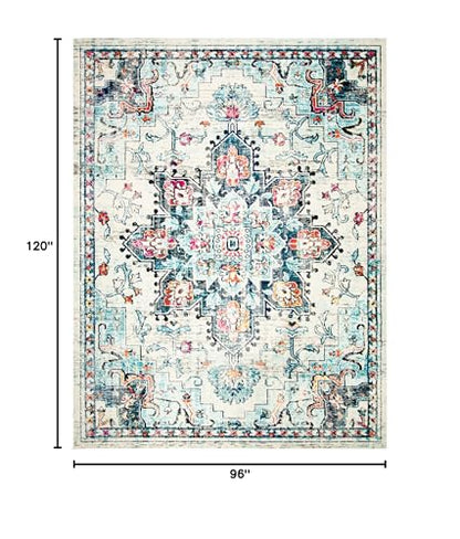 SAFAVIEH Area Rug 8x10 - Madison Collection - Large - Cream & Blue, Boho Chic Distressed Medallion Design, Non-Shedding & Easy to Clean, Ideal for Living Room, Bedroom, Dining Space (MAD473B)
