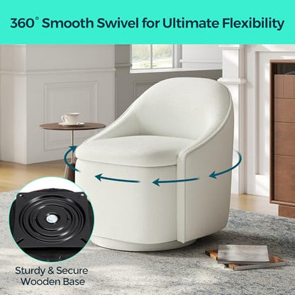 Swivel Accent Chair with Storage Comfy Chenille Barrel Chairs, Small 360 Swivel Modern Armchair for Living Room Bedroom, Boucle Reading Chair for Study Room (Beige)