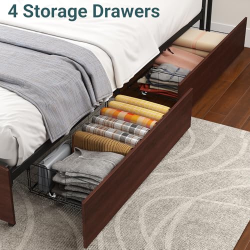 Queen Bed Frame with Storage and Charging Station, Metal Frame, USB Ports, view 5