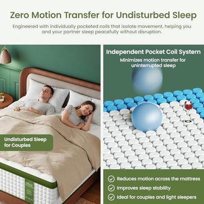Firm Queen Size Mattress 14 Inch, Luxury Hybrid Mattress for Back Pain Relief with Zoned Lumbar Support, Cooling Hotel Collection Deep Sleep Mattresses, 365 Nights Trial, 10-Year Warranty