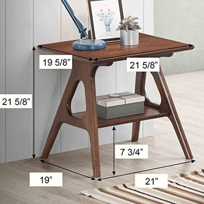 Arona Mid-Century Modern Wood Shelf End Table, Walnut Finish