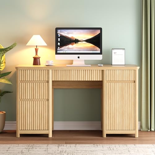 55" Fluted Executive Desk with Drawers & Charging Station, view 4