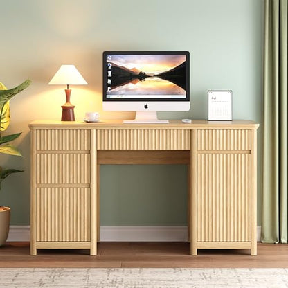 55" Fluted Executive Desk with Drawers & Charging Station, view 4