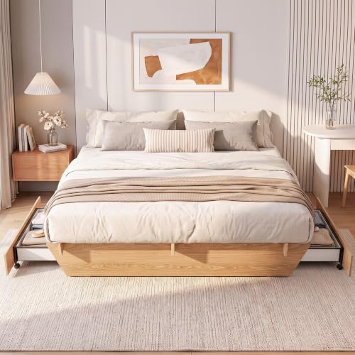 King Japanese Bed Frame with Storage, Wood Platform Bed Frame, view 2