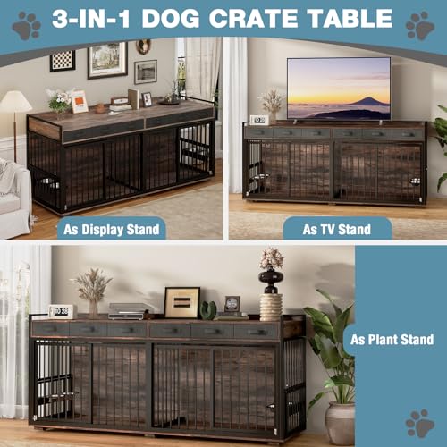 86.6" Double Dog Crate Furniture for 2 Dogs, view 6