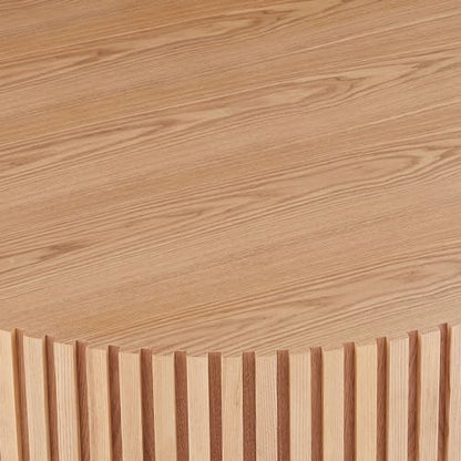 Round Coffee Table for Living Room Contemporary Wood Circle Fluted Coffee Table for Apartment, Easy Assembly ø31.49'', Wood Oak